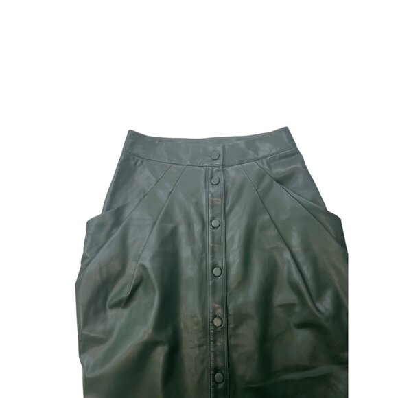 Jeannie Mai X INC Green Faux Leather Button-Front Midi Skirt With Pockets Size 4 - Picture 3 of 10